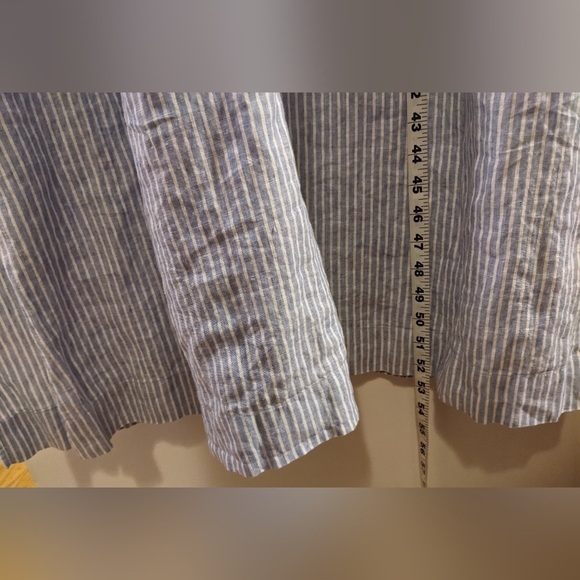 Poetry 100% Linen Blue and White Striped Preppy Modern Beachy Maxi Dress sz 14 - Picture 8 of 10